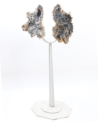 Butterfly Agate Quartz Geode on Custom Stand. Agate geode with druzy quartz to interior which 