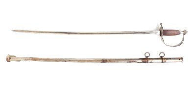 Italian Sword & Scabbard. Old Italian sword with scabbard in nickel finish. Slightly curved 