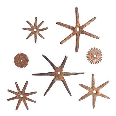 Collection of Excavated Iron Spiked Spurs, 16th c. Spanish colonial iron spurs with two pairs 