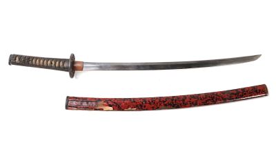 Japanese Katana Sword & Scabbard. Japanese Katana sword and scabbard. Pierced open work iron 