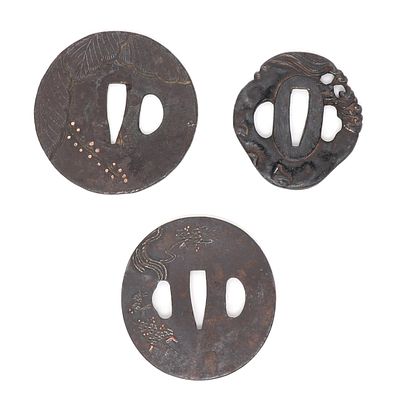Collection of Three Antique Japanese Tsuba. Lot of three old antique Japanese tsuba. One nice 