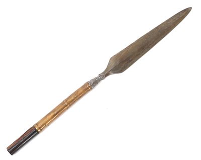 Philippines Moro Spear. Philippines Moro spear head with brass sleeve covering the spear shaft. 