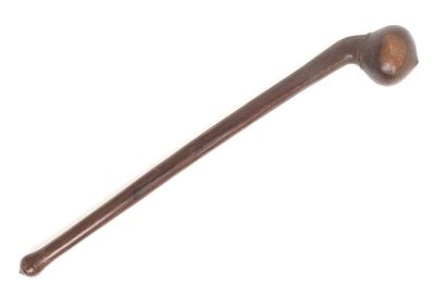 Early Knobkerrie War Club. South or East African wood carved knobkerrie with a bent ball carved 