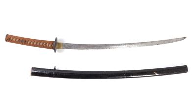 Fine Koto Period Katana with Scabbard. Japanese Koto period katana with original wood scabbard. 