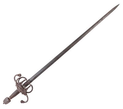 Fine Spanish Rapier Sword, Schmidt. Early Spanish sword with a double edged blade narrowed to a 