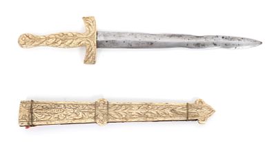 Ceremonial Bone Relief Carved Dagger & Scabbard, Mid-19th c. Unusual and interesting ceremonial 