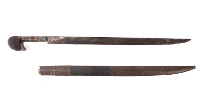 Ottoman Yataghan Sword w/ Scabbard. Ottoman or Islamic yataghan sword with scabbard, 19th 