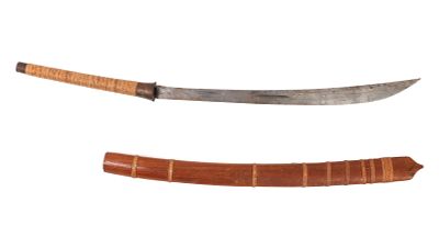 Burmese Dha Sword w/ Scabbard. Burmese Dha sword with scabbard. Scabbard in wood with numerous 