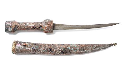 Persian Qajar Enamel Khanjar Dagger, Circa 1865. Extremely rare and highly desirable Persian 