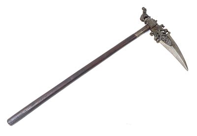 Indian Zaghnal Axe. Indian zaghnal axe with a nicely formed head featuring an elephant in full 