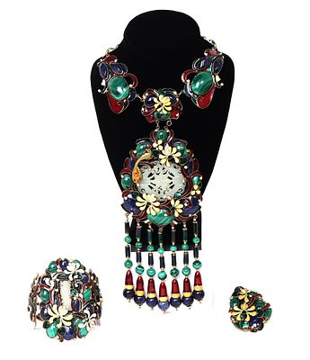 Signed Vega Maddux Jewelry Set- Enamel, Silver & Precious Stones. Exquisite set of Jewelry by 