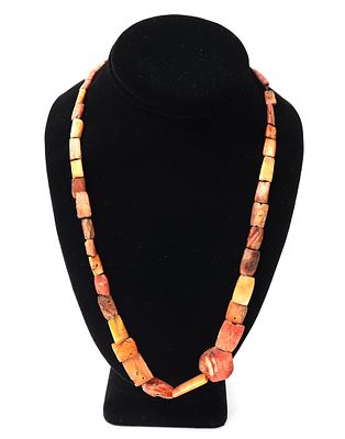 Classic Silver & Coral Necklace, Ecuador. Beautiful large coral beaded necklace with sterling 