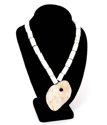 Native American Shell & Stone Necklace. Old Native American stone pendant and rear clasp 