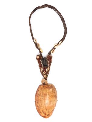 Fiber Shell & Bone Necklace, PNG. Papua New Guinea fiber braided necklace, adorned with various 