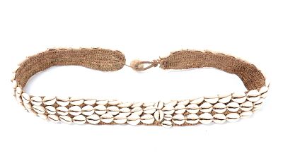 PNG Cowrie Shell Belt. Papua New Guinea cowrie shell belt or necklace. Three bands of cowrie 