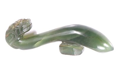 Chinese Jade Carved Belt Hook. Beautiful Chinese jade stone carved belt hook with zoomorphic 