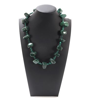 Wonderful Chunky Malachite Beaded Necklace. Beautiful deep forest green malachite chunky beaded 