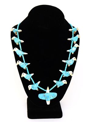 Stunning Turquoise Fetish Necklace. Thirteen beautifully detailed hand carved eagle pendants 