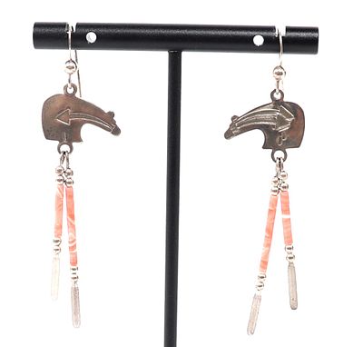 Lovely Pair of Zuni Bear Earrings. Beautiful Native American silver cut into bear shapes with 