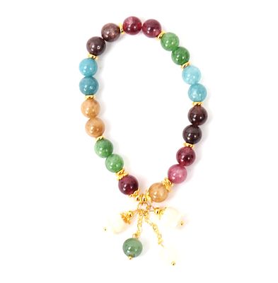 Stunning Multi-Gem Beaded Bracelet, Tulips. Incredible multi-gemstone bracelet with tulip accent 
