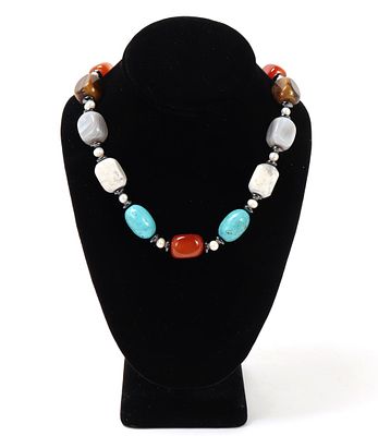 Lovely Hand Crafted Necklace, Mixed Mineral Beads. Gorgeous hand made sterling silver mixed 