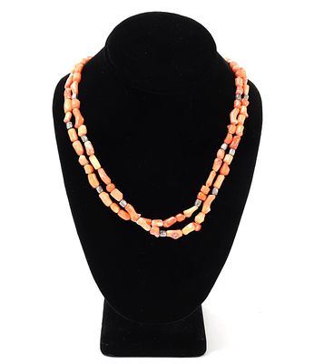 Gorgeous Raw Natural Coral & Shell Bead Necklace. Lovely dual strand coral and shell necklace 