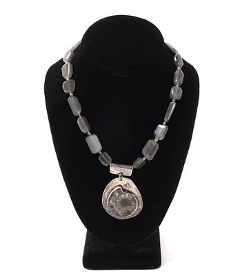 Beautiful Ammonite & Smoky Quartz Necklace. Lovely hand made necklace with brilliant smoky 