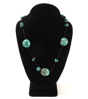 Lovely Natural Turquoise Beaded Necklace. Beautiful all natural raw turquoise beads mounted on 