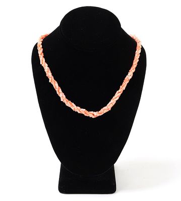 Lovely Triple Strand Rope Twist Coral Necklace. Beautiful rope twisted three strand necklace 