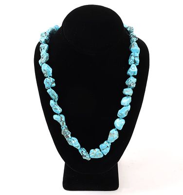 Lovely Bright Turquoise Beaded Necklace. Beautiful light blue tumbled turquoise beaded necklace 