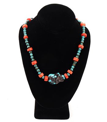 Beautiful Natural Coral & Turquoise Chunky Necklace. Stunning all natural chunky turquoise 
