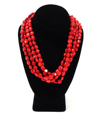 Gorgeous Multistrand Coral Beaded Necklace. Beautiful bright red coral beaded necklace. Four 