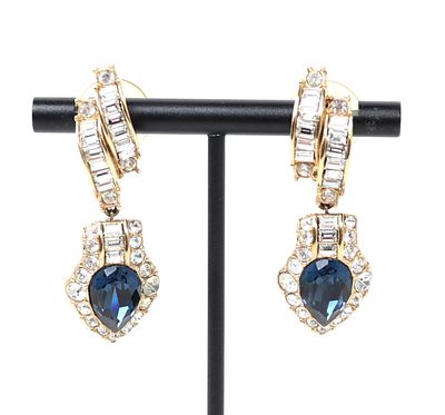 Attwood & Sawyer Sapphire Blue Crystal Drop Earrings. Stunning pair of vintage, designer brand 