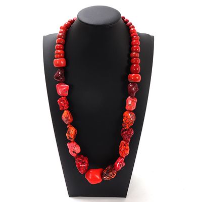 Gorgeous Bright Red Coral Chunky Necklace. Beautiful bright red chunky coral necklace in various 