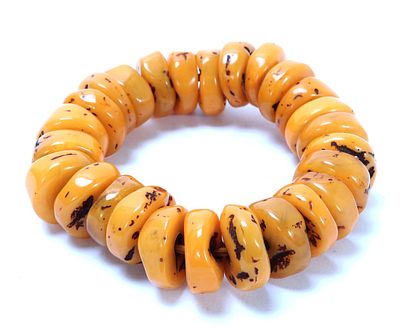 Wonderful Natural Amber Beaded Bracelet. Beautiful natural amber disc beaded bracelet with 