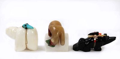 Three Native American Stone Fetish Animal Carvings. Three wonderfully carved and detailed animal 
