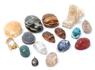 Assorted Group Lot of Sixteen Various Scarabs and Sphinx. Wonderful assorted group of mixed 