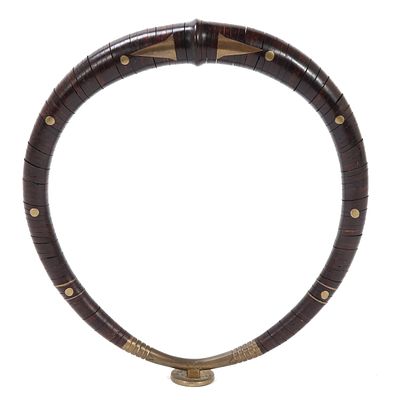 Antique Kalabubu Neck Ring, Nias Tribe. Circa early 1900's shell and copper necklace, most 