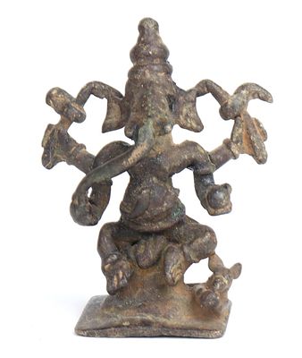 Indian Bronze Ganesha Miniature, 16th-17th c. Indian, Hindu Bronze figure of Ganesh 16th-17th 