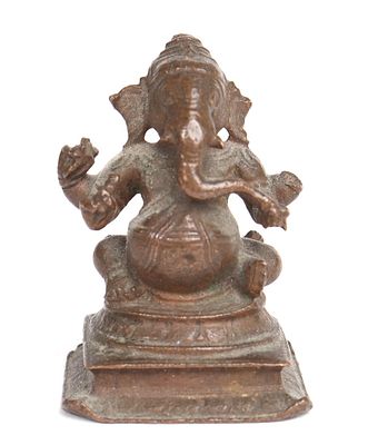 Indian Bronze Ganesh Miniature, 16th-17th c. Indian, Hindu Bronze miniature figure of Ganesha 