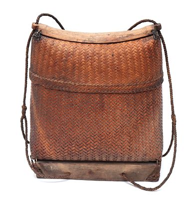 Nice Rattan & Bamboo Pasiking Basket-Backpack. Comprised of two sections of braided rattan for 