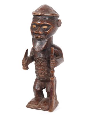 Bearded Bembe Ancestorial Figure, (Bimbi) early 20th c. Ancestral figure of a bearded man with 