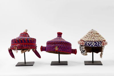 Three Beaded Headdresses, Yoruba Culture. Nigeria, Yoruba Culture 20th Century A group of three 