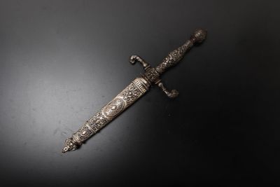 European Dagger & Sheath with Floral High Relief, 19th-20th C. European dagger, late 19th to 