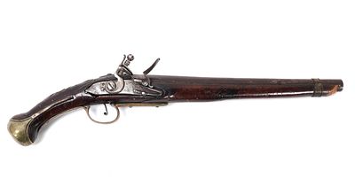 Antique Flintlock Pistol w/ Brass Mounts. Old antique flintlock pistol with gilt brass mounts. 