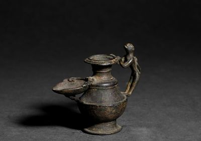 Tibetan Bronze Zoomorphic Oil Lamp with Monkey Handle, 18th C. Tibetan, 18th century. Bronze 
