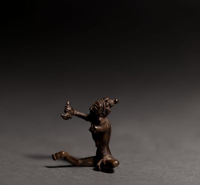 Indian Bronze Figure, Possibly Vajrapani (Chakna Dorje), 16th?18th C. Small Indian bronze 