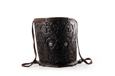 Dayak Carved Wood Baby Carrier, 19th C. Borneo, Dayak peoples, 19th century. A carved wooden 