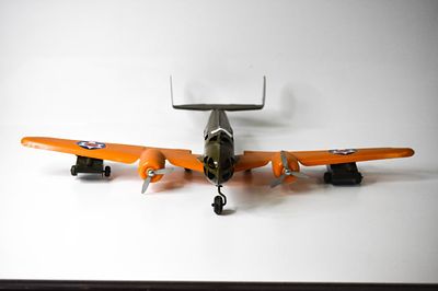 Buddy L Pressed Steel Bomber Tank Transporter. Wingspan is roughly 27 inches. Bomber was 