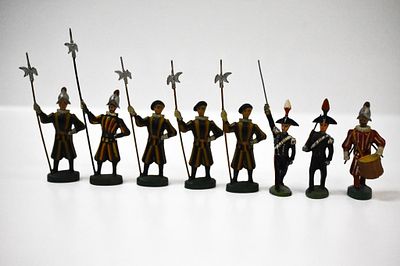8 Brevett Composition Soldiers. Has a plastic Composition feel to them. 2 Papal Swiss guards 